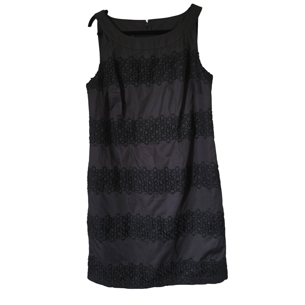 Talbots Womens 10 Black Cotton Lace Embroidered Sleeveless Dress A-Line